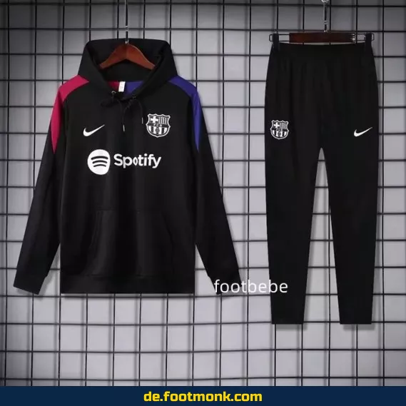 FC Barcelona Sweat Kapuzenpullover 2024/2025 - Herren Damen Kinder - Fußball Trainingsanzug - Trikotkollektion - Schwarz