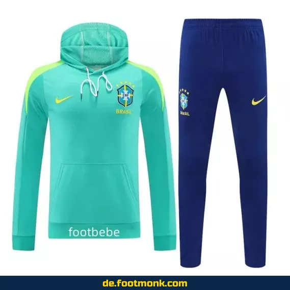 Brasilien 2024/25 Ensemble Trainingsanzug mit Kapuze – Blaue Lagune – Fußballtrikot Herren/Damen/Kinder – Günstige Fussballtrikots