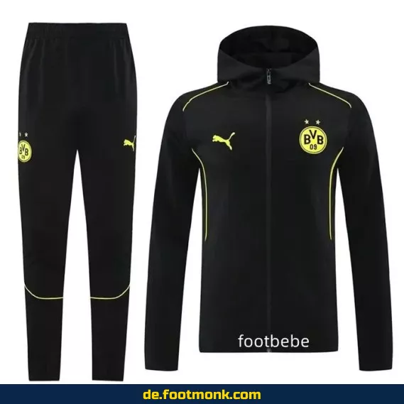 BVB Trainingsjacke mit Kapuze 2024/2025 - Schwarz | Offizielles Dortmund Trikot | Fußballtrikot Herren/Damen | Bundesliga Fanwear | Nike/Adidas | Personalisierbar