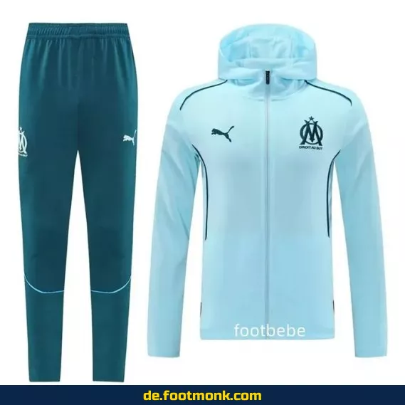 Marseille 2024/2025 Hellblau Fußball-Hoodie mit Kapuze und Sweat-Design