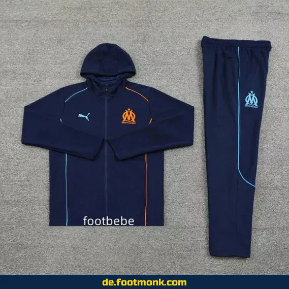 Fußball Trainingsanzug Kapuzenpulli Marseille 2024/2025 Königblau – Herren Damen Kinder