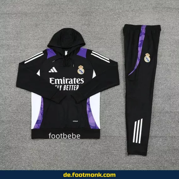 Real Madrid 2024/2025 Herren Trainingsanzug mit Kapuze - Nike Ensemble Sweat in Schwarz-Violett | Fußballtrikot Shop | Günstige Vereinstrikots