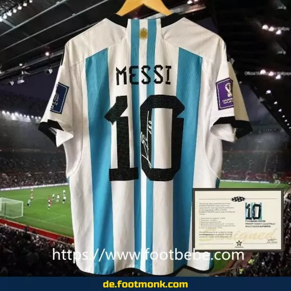 Argentinisches Heimtrikot 2022 #10 Messi signiert – Offiziell lizenziert | Fußballtrikot Herren/Damen/Kinder | Authentisches Adidas Trikot | Fussballtrikots günstig kaufen