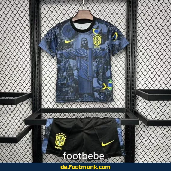 Brasilien Kinder Fußballtrikot 2024/2025 – Christus-Erlöser-Design in Blau | Günstige Fussballtrikots für Kinder | Authentisches WM-Trikot