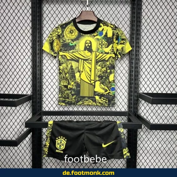 Brasilien Kinder Fußballtrikot 2024/2025 – Christusstatue Gelb – Günstige Fussballtrikots für Jungen & Mädchen