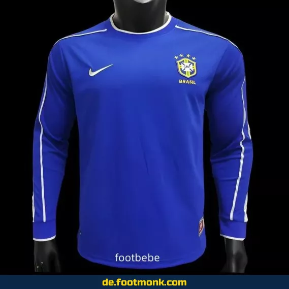 Brasilien Vintage Fußballtrikot 1998 Auswärts blau Langarm – Retro Trikot Herren/Damen