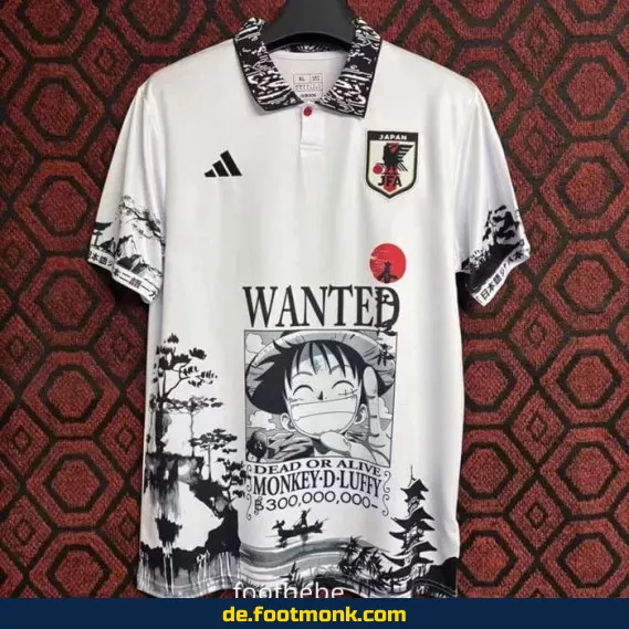 Authentisches Japan Fußballtrikot 2024/2025 – Monkey D. Luffy Weiß – Herren/Damen/Kinder – Personalisierbar mit Nummer & Name – Günstige Fussballtrikots online kaufen