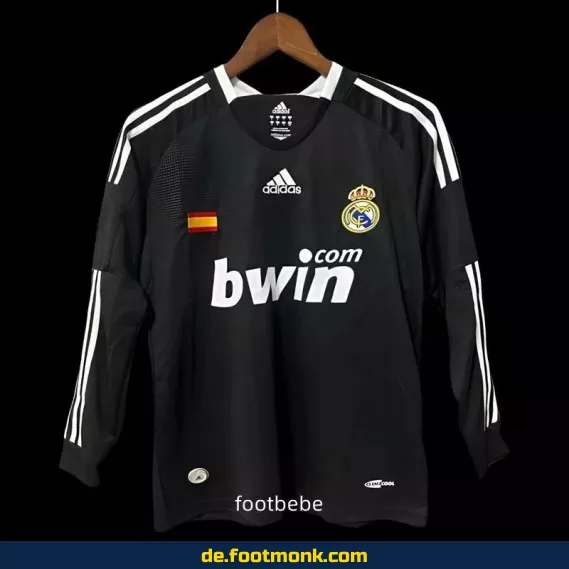 Vintage Real Madrid Trikot 2008/2009 – Langarm Herren (Schwarz) | Retro Fußballtrikot | Authentisches Vereinstrikot | Nike Fussballtrikot