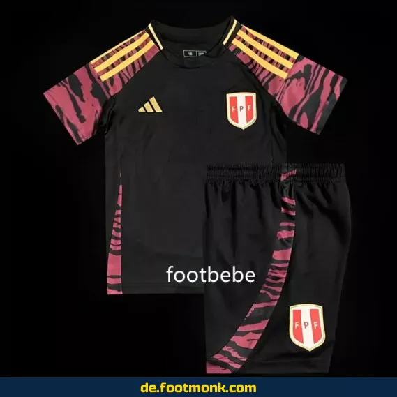 Peru Kinder Fußballtrikot 2024 Auswärts schwarz – Günstige Fussballtrikots online kaufen