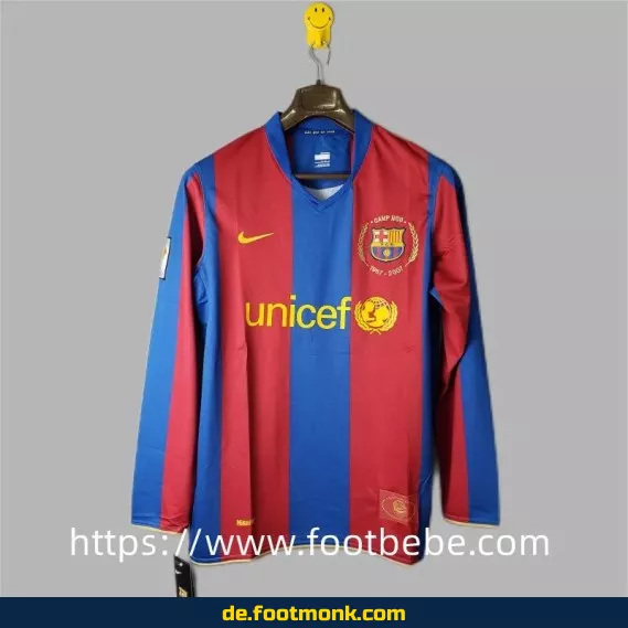 Vintage FC Barcelona Heimtrikot 2007/2008 Langarm – Retro Fußballtrikot Herren (Authentisches Nike/Adidas Vereinstrikot)