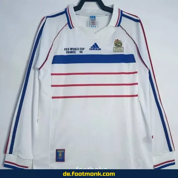 Vintage Frankreich Fußballtrikot WM 1998 Auswärts Langarm – Retro Fußballtrikot Herren/Damen