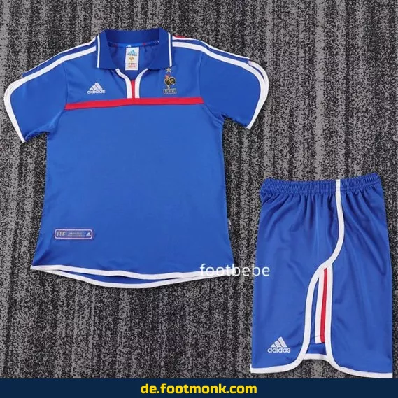 Vintage Frankreich Kinder Fußballtrikot – Heimtrikot EM 2000 – Retro Fussballtrikots für Kinder – Günstige authentische Trikots