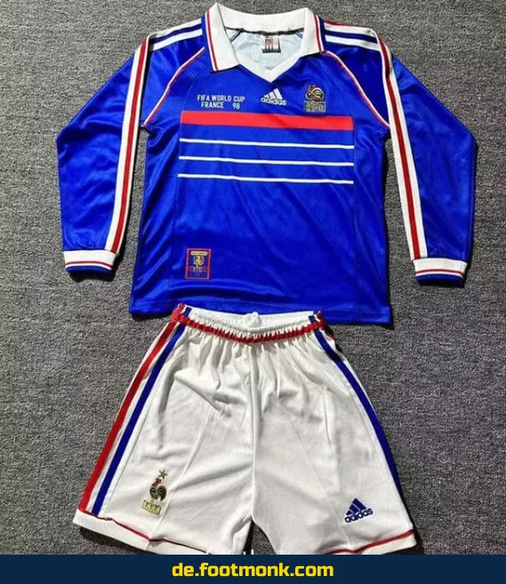 Vintage Frankreich Fußballtrikot Kinder Heim 1998 WM – Langarm Retro Trikot