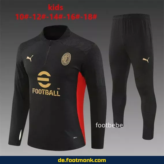 AC Milan Kinder Trainingsanzug 2024/2025 – Halbzip Schwarz | Günstige Fußballtrikots & Vereinstrikots