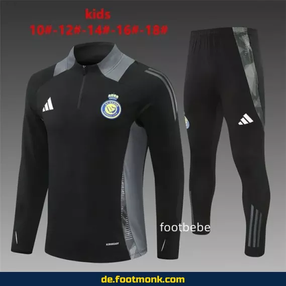 Al-Nassr Kinder Trainingsanzug 2024/2025 – Fußballtrikot Set Schwarz | Günstige Fußballtrikots für Kinder | Vereinstrikots | Nike/Adidas Alternativen