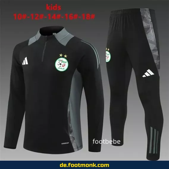 Kinder Fußball Trainingsanzug Algerien 2024/2025 - Halbzip Schwarz - Günstige Fußballtrikots & Vereinstrikots