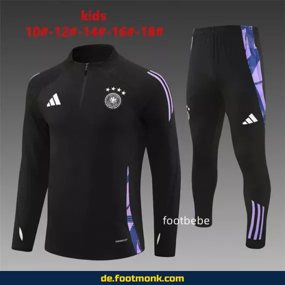 Deutschland Kinder Trainingsanzug 2024/2025 – Halbzip Schwarz | Fußballtrikot Set für Kinder | Günstige Fußball-Bundesliga Trainingsbekleidung