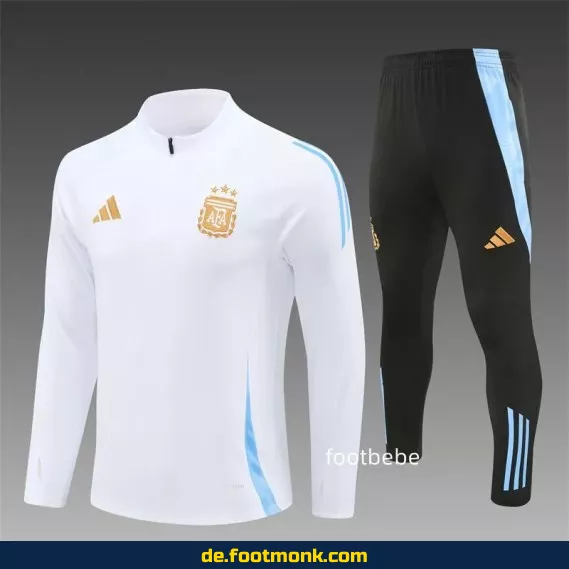 Argentinisches Fußball-Trainingsshirt 2024/2025 – Halbzip Weiß – Herren/Damen/Kinder – Authentisches Vereinstrikot