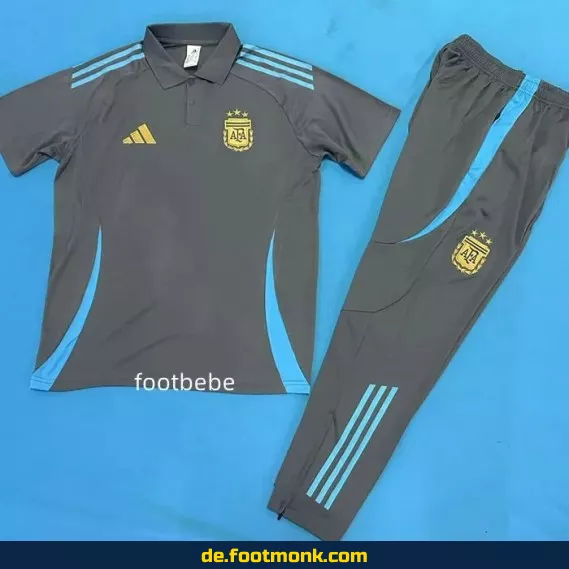 Argentinisches Fußball-Trainingsanzug-Set 2025/2026 - Grau Dunkel mit Polo - Herren/Damen/Kinder