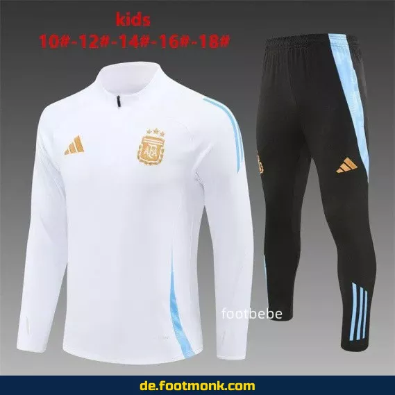Argentinien Kinder Trainingsanzug 2024/2025 – Halbzip Weiß | Fußballtrikots für Kinder | Günstige Vereinstrikots
