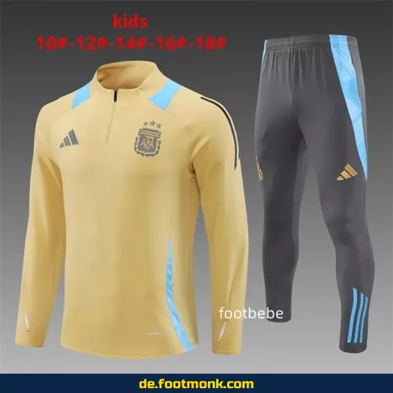 Argentinisches Kinder-Fußballtrainingsanzug-Set 2024/2025 – Halbzip mit personalisierbaren Optionen