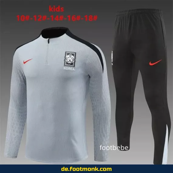 Kinder Trainingsanzug Südkorea 2024/2025 – Graues Halbzip-Fussballtrikot