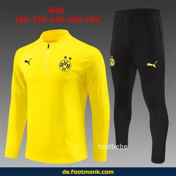BVB Dortmund Kinder Trainingsanzug 2024/2025 – Halbzip Gelb – Fußballtrikots für Kinder – Günstige Vereinstrikots