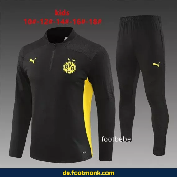 Borussia Dortmund Kinder Trainingsanzug 2024/2025 - Halbzip Schwarz | Fußballtrikots für Kinder | Günstige Vereinstrikots