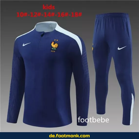 Frankreich Nationalmannschaft Kinder Trainingsanzug 2024/2025 – Royalblau | Günstige Fußballtrikots online kaufen | Adidas Fußballtrikots für Kinder