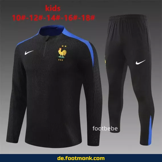 Frankreich Nationalmannschaft Trainingsanzug Kinder 2024/2025 schwarz – Fußballtrikots günstig kaufen