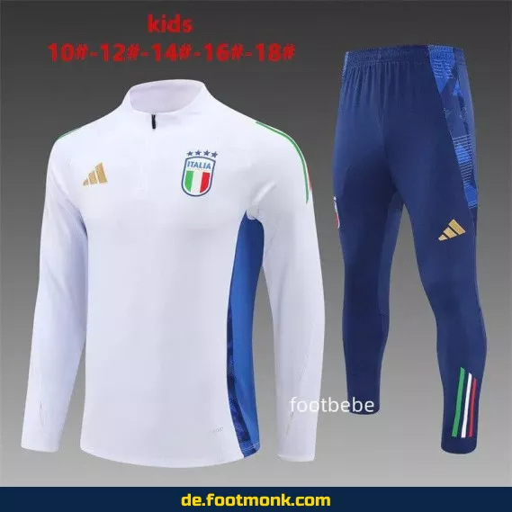 Kinder Trainingsanzug Italien 2024/2025 Halbzip Weiß – Fußballtrikot Set günstig kaufen