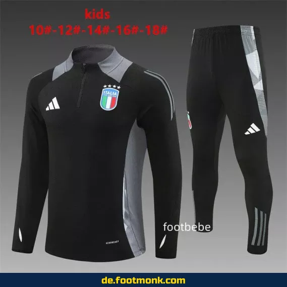 Kinder Trainingsanzug Italien 2024/2025 Halbzip Schwarz – Fußballtrikot Set