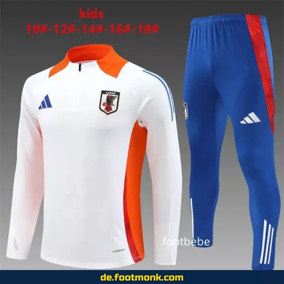 Japanisches Kinder-Fußballtrainingsanzug-Set 2024/2025 – Halbzip Weiß