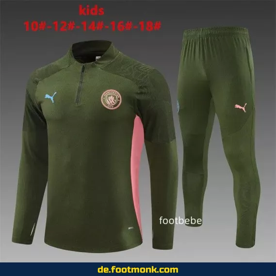Manchester City Kinder Trainingsanzug 2024/2025 – Armee Grün | Günstige Fußballtrikots Online Kaufen | Authentische Vereinstrikots für Kinder