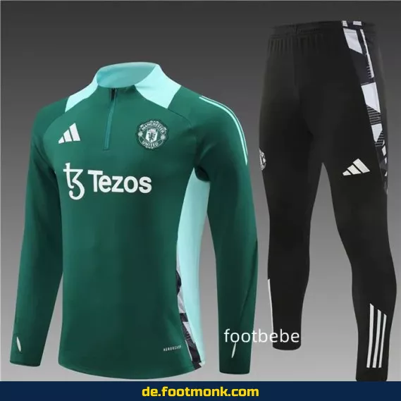 Manchester United Trainingsanzug 2024/2025 – Grünes Halbzip-Fußballtrikot für Herren – Authentisches Vereinstrikot