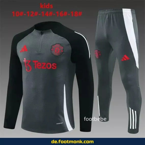 Manchester United Kinder Trainingsanzug 2024/2025 - Grau - Fußballtrikots für Kinder - Günstige Vereinstrikots - Nike/Adidas Trainingsoutfit
