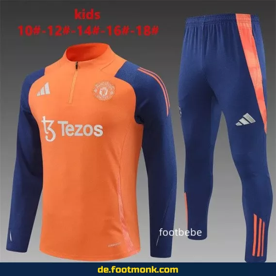 Manchester United Kinder Trainingsanzug 2024/2025 – Orange | Günstige Fußballtrikots & Vereinstrikots für Kinder | Nike/Adidas