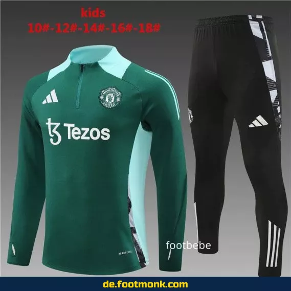 Manchester United Kinder Trainingsanzug 2024/2025 – Grünes Fußballtrikot Set | Günstige Vereinstrikots für Jungen & Mädchen | Nike/Adidas Fußballtrikots