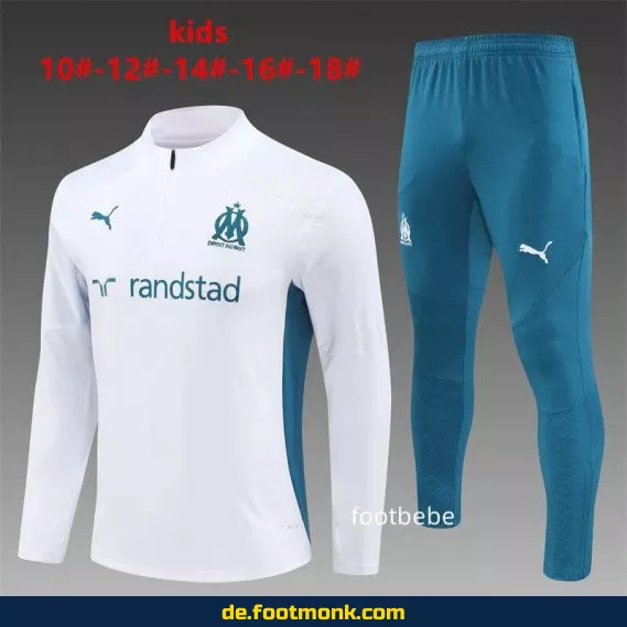 Kinder Fußball Trainingsanzug Marseille 2024/2025 – Halbzip Weiß – Günstige Fußballtrikots & Vereinstrikots