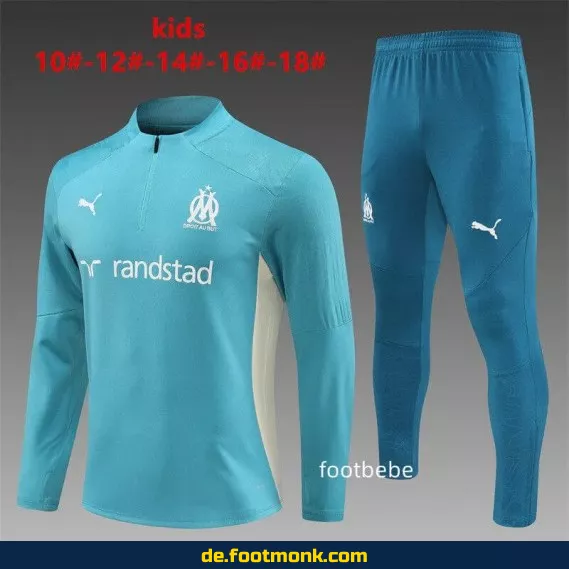 Kinder Trainingsanzug Marseille 2024/2025 Halbzip Blau – Fußballtrikots für Kinder, günstige Fußballbekleidung, Vereinstrikots