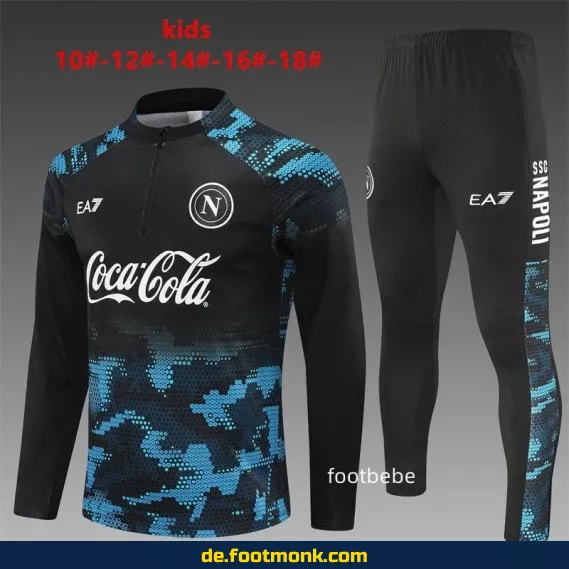 Kinder Trainingsanzug Napoli 2024/2025 – Halbzip Schwarz | Fußballtrikot Set