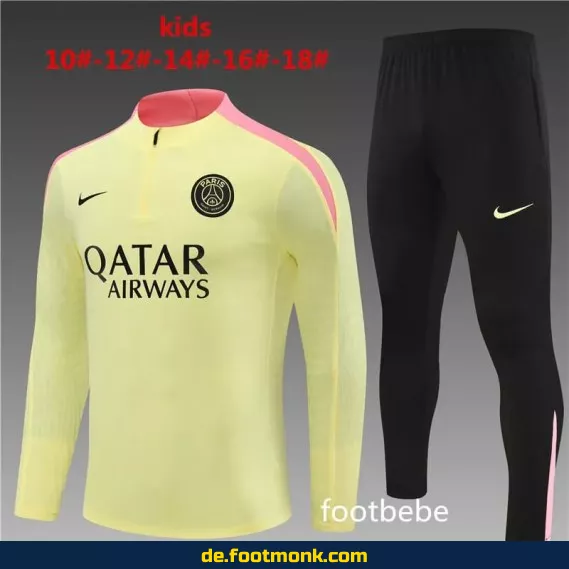 PSG Kinder Trainingsanzug 2024/2025 – Hellgelb | Günstige Fußballtrikots & Vereinstrikots für Kinder | Nike/Adidas