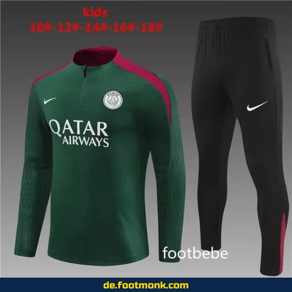 PSG Kinder Trainingsanzug 2024/2025 grün – Fußballtrikots für Kinder, günstige Vereinstrikots, Nike/Adidas Trainingsoutfits