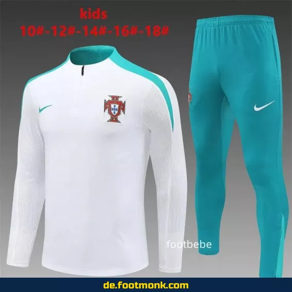 Portugal Kinder Fußball Trainingsanzug 2024/2025 Weiß – Günstige Fußballtrikots & Vereinstrikots