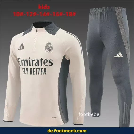 Real Madrid Kinder Trainingsanzug 2024/2025 – Halbzip-Aprikot – Fußballtrikot Set für Kinder