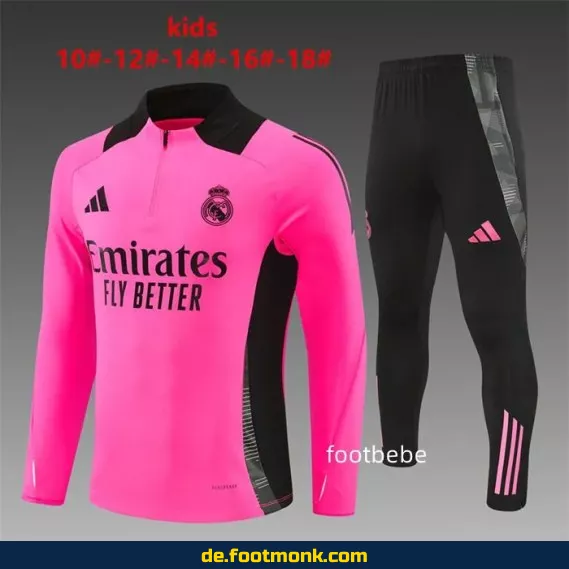 Real Madrid Kinder Trainingsanzug 2024/2025 – Rosa-Rot | Günstige Fußballtrikots für Kinder | Authentische Vereinstrikots