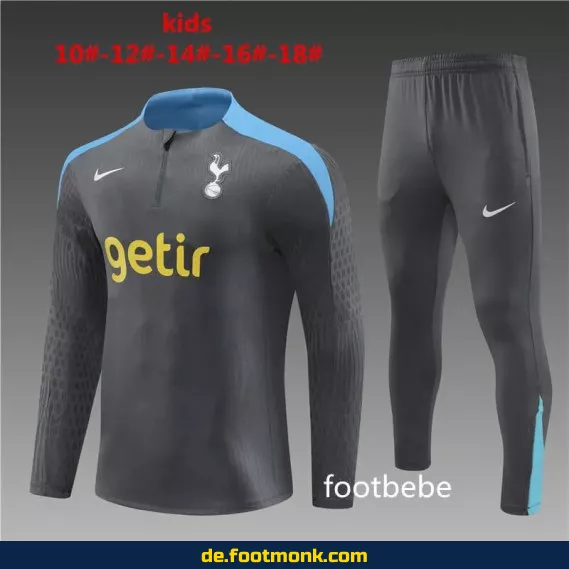 Tottenham Kinder Trainingsanzug 2024/2025 - Grau - Fußballtrikot Set für Jungen & Mädchen
